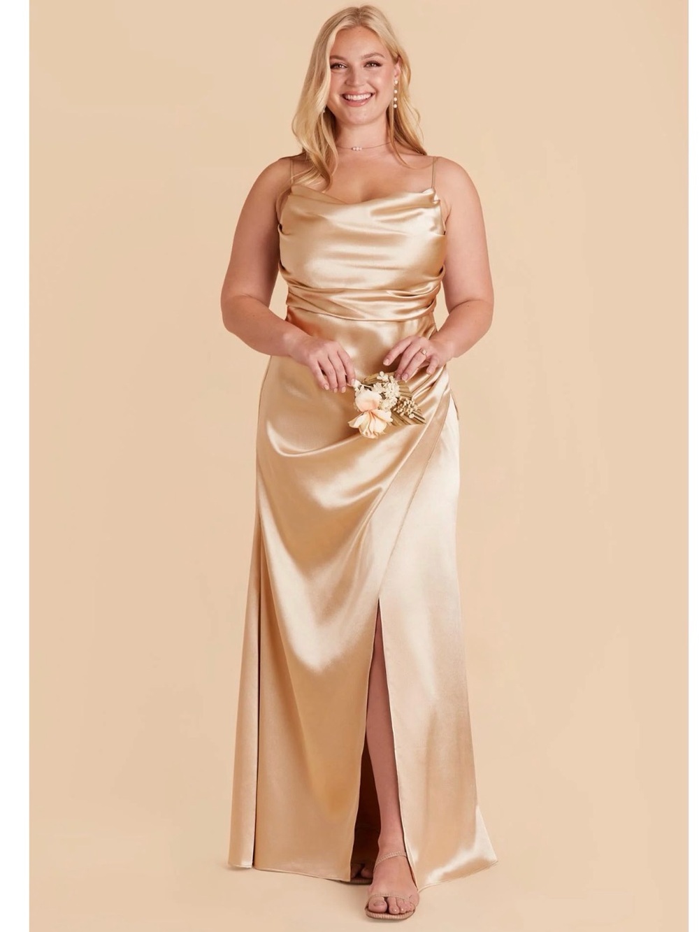 Birdy Grey, Lydia, Shiny Satin Gold Bridemaid Dress/Gown